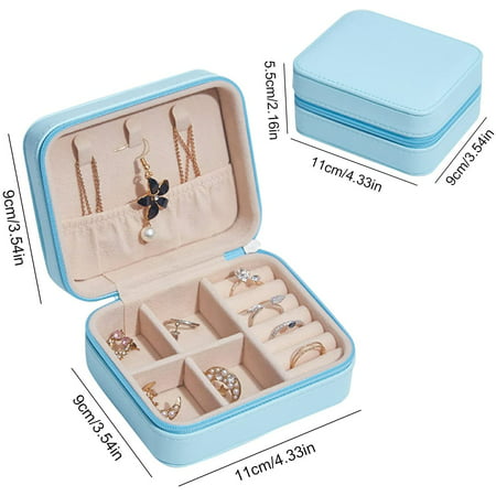 PU Leather Jewelry Box Portable Storage Organizer Women Travel Case Blue